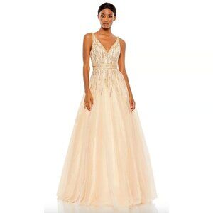 Dress Size 16 Evening Gown Sequin Beaded Peach Fit Flare NEW